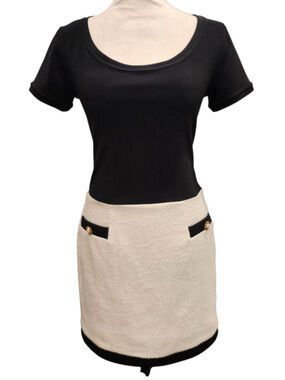 ABS by Allen Schwartz Black Cream Tweed Knit Colorblock Mini Dress Size 6